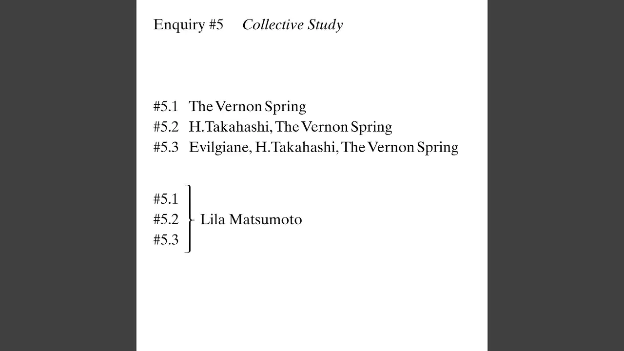  - Enquiry #5, H Takahashi, The Vernon Spring