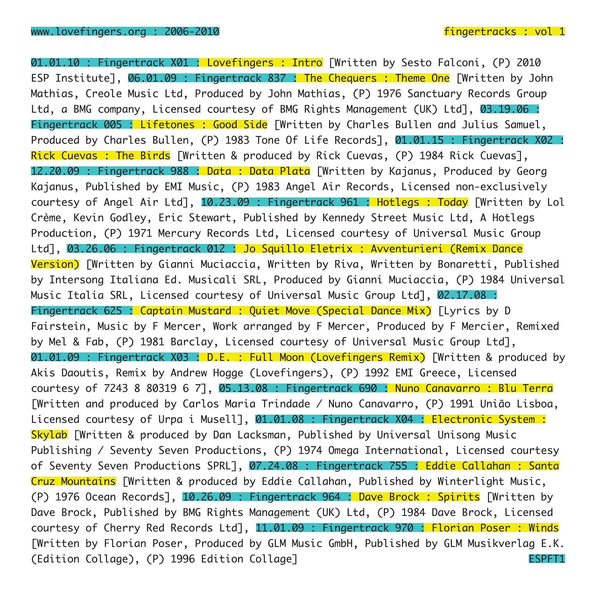 [ESPFT1] Fingertracks : Vol 1 - D.E.
